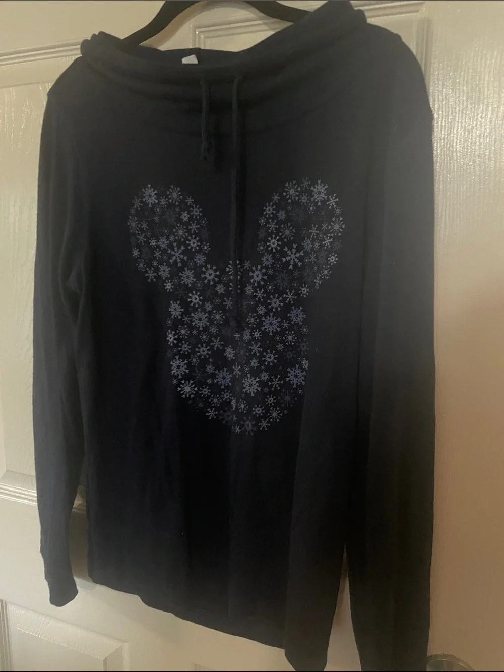 Blue Women's Cowl Neck Sweater with Snowflake Graphic